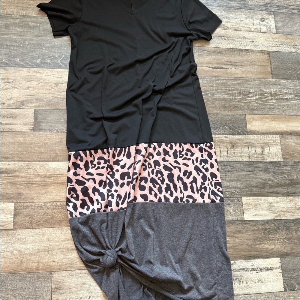 Black and Leopard Print Maxi Dress